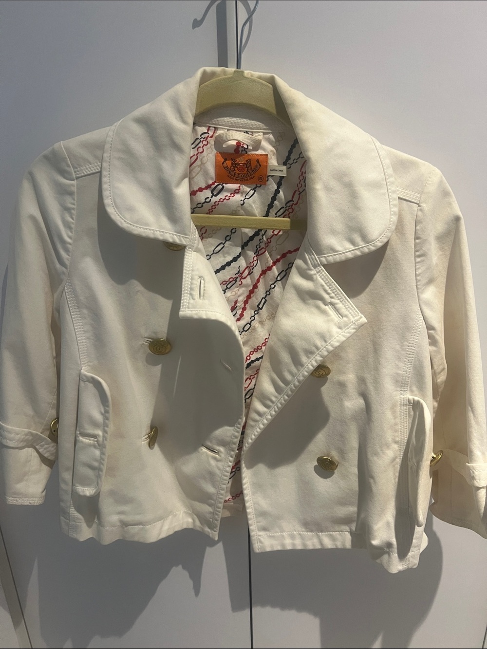 Juicy Couture Cream Double-Breasted Cropped Blazer